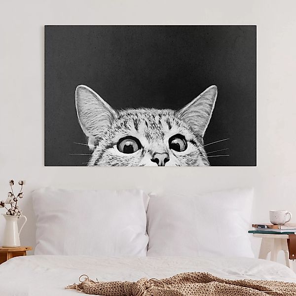 Leinwandbild Tiere - Querformat Illustration Katze Schwarz Weiß Zeichnung günstig online kaufen