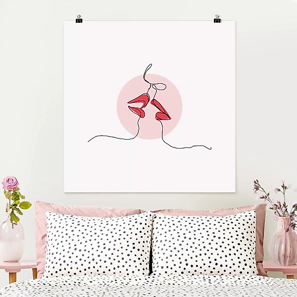 Poster Akt & Erotik - Quadrat Lippen Kuss Line Art günstig online kaufen