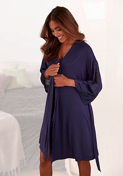 LASCANA Kimono, Kurzform, Single-Jersey, Kimono-Kragen, Gürtel, mit Spitzen günstig online kaufen