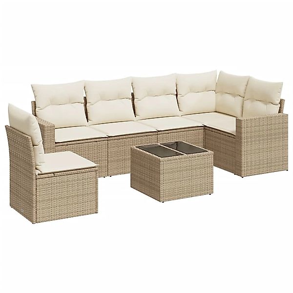 vidaXL 7-Tlg Garten-Sofagarnitur mit Kissen Beige Poly Rattan 3219028 günstig online kaufen