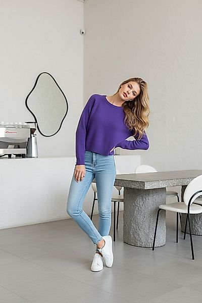 Zuckerwatte Rundhalspullover modisch kurze Form aus Merino Cashmere Mix günstig online kaufen