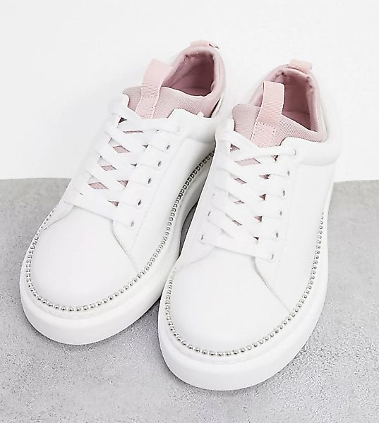 ASOS DESIGN – Varied – Sneaker zum Schnüren in Weiß/Rosa, weite Passform-Me günstig online kaufen