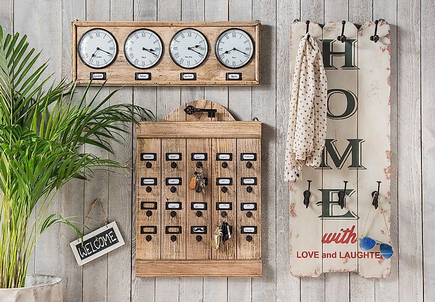 More2Home Wanduhr WELTZEIT mit 4 Zeitzonen, recyeltes Mangoholz günstig online kaufen