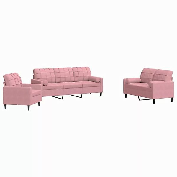 vidaXL Sofa 3-tlg. Sofagarnitur mit Kissen und Nackenrollen Rosa Samt günstig online kaufen