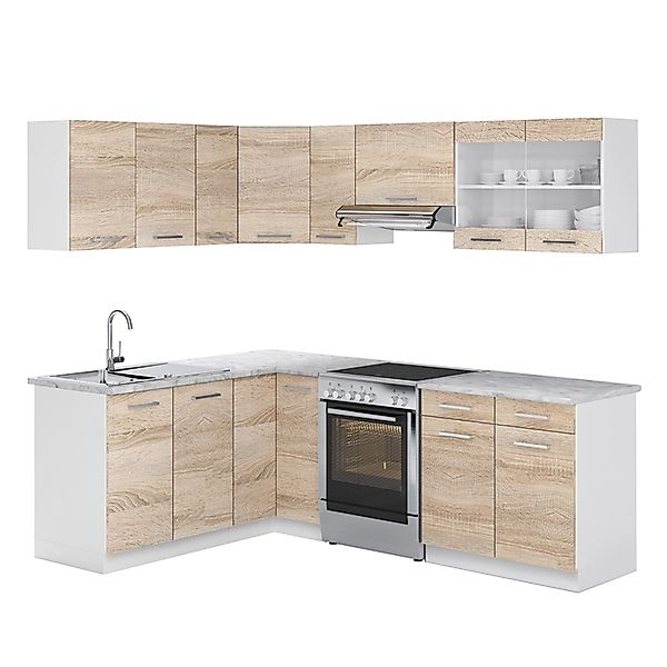 Vicco Rick Eckküche Weiß/Sonoma 227 x 167 cm AP MarmorRick günstig online kaufen
