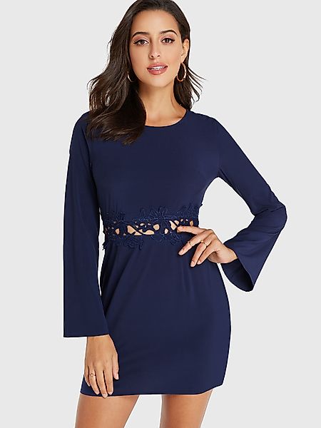 YOINS Navy Zip Design Rundhalsausschnitt Langarm Kleid günstig online kaufen