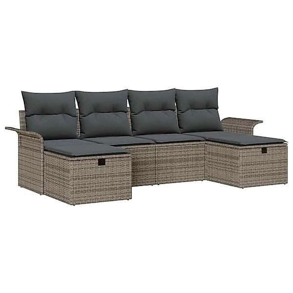 vidaXL Gartensofa-Set mit Kissen mit Speicher 6 Stk Grau Poly-Rattan 335891 günstig online kaufen