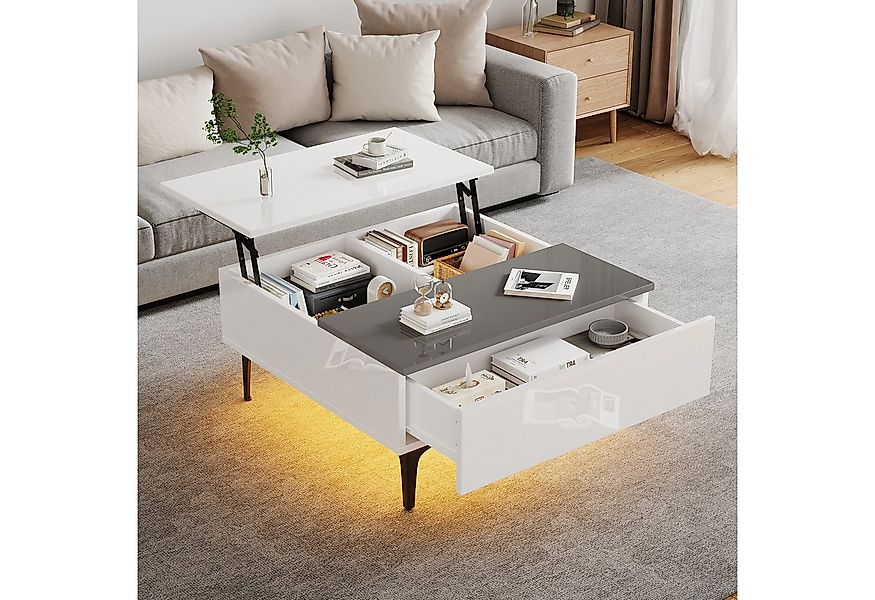 Merax Couchtisch höhenverstellbar Kaffeetisch mit verstecktem Stauraum & Ab günstig online kaufen