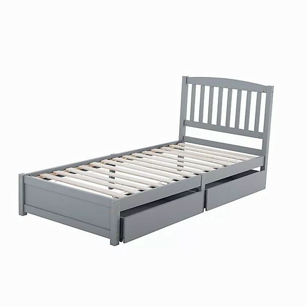 BlingBin Einzelbett Massivholzbett Jugendbett mit 2 Schubladen 90×200cm Gra günstig online kaufen