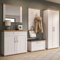 Garderobenset Flurmöbelset in Weiß im Landhausstil (fünfteilig) günstig online kaufen