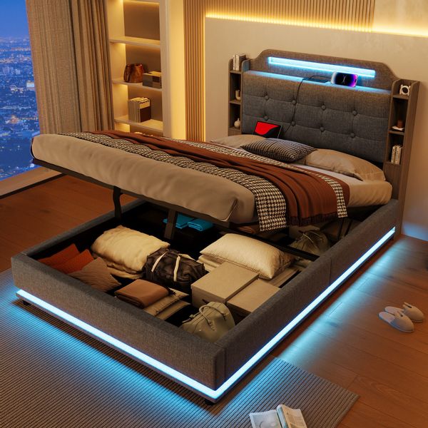 Merax Polsterbett 140x200cm mit hydraulischem Stauraum günstig online kaufen