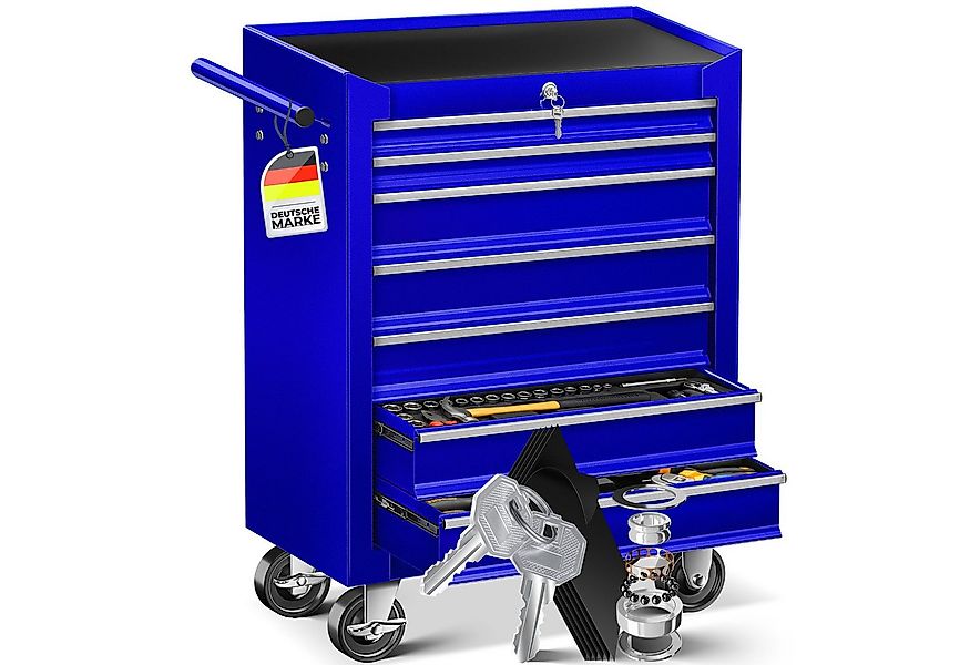 MASKO Werkstattwagen, 7 Fächer Blau, Werkzeugwagen Rollwagen Werkzeugkiste günstig online kaufen