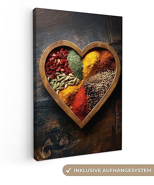 OneMillionCanvasses® Leinwandbild Hölzern - Herz - Bunt - Gewürze, Fotodruc günstig online kaufen