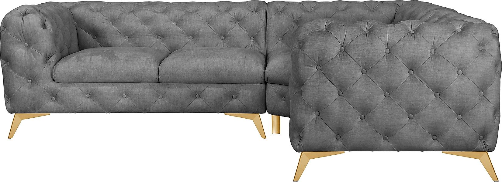 Leonique Chesterfield-Sofa "Ecksofa GLYNIS L-Form mit Wellenunterfederung, günstig online kaufen