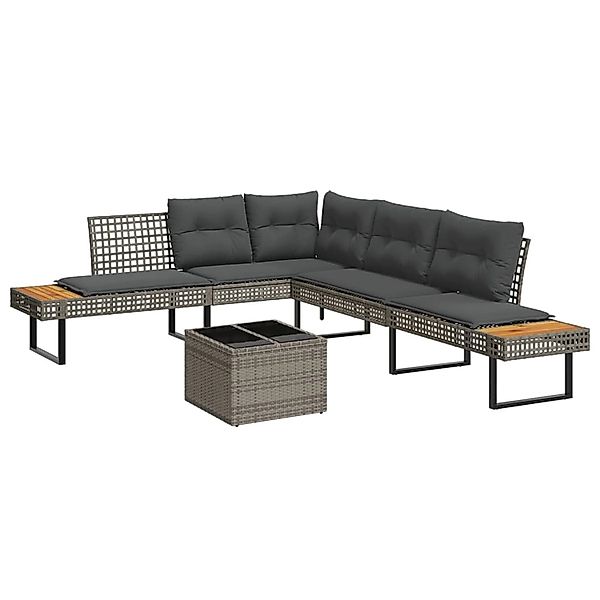 vidaXL 2-Tlg Garten-Sofagarnitur mit Kissen Grau Poly Rattan Glas 3277495 günstig online kaufen