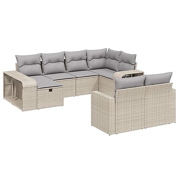 vidaXL 10-Tlg Garten-Sofagarnitur mit Kissen Beige Poly Rattan 3266239 günstig online kaufen