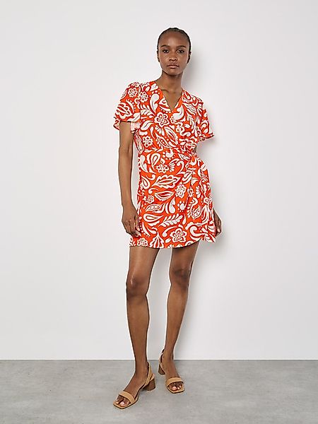 Apricot Minikleid Geblümtes Paisley-Wickelkleid, mit Flügelarmen günstig online kaufen