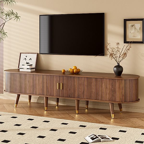 OKWISH Lowboard mit Rattan-Schiebetür (Fernsehtisch, Wohnzimmermöbel, günstig online kaufen