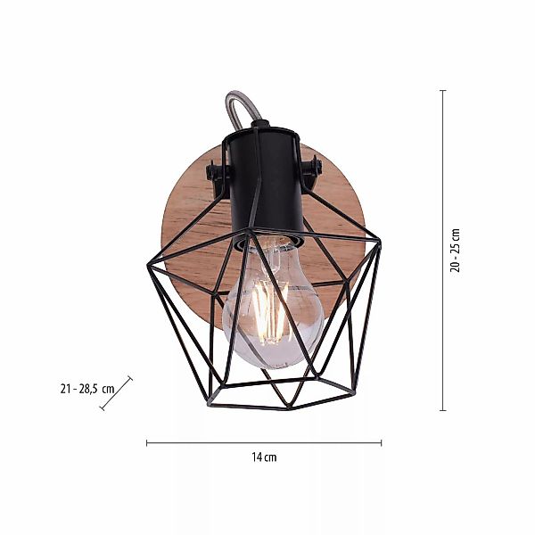Wandleuchte Jaro justierbar schwarz/holz 1-flammig günstig online kaufen