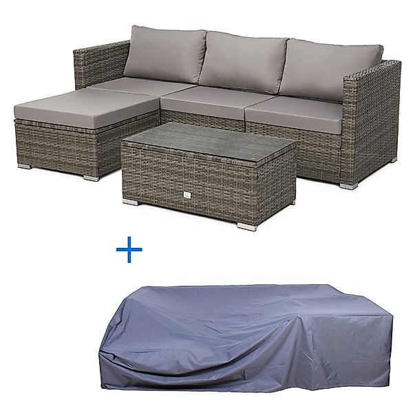 Svita Queens Polyrattan Lounge Rattan Sofa Set in Grau inkl. Abdeckhaube günstig online kaufen