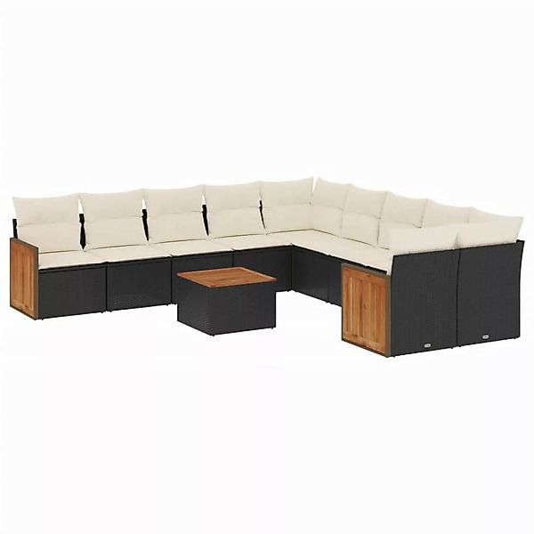 vidaXL 11-tlg Garten-Sofagarnitur mit Kissen Schwarz Poly Rattan Modell 116 günstig online kaufen