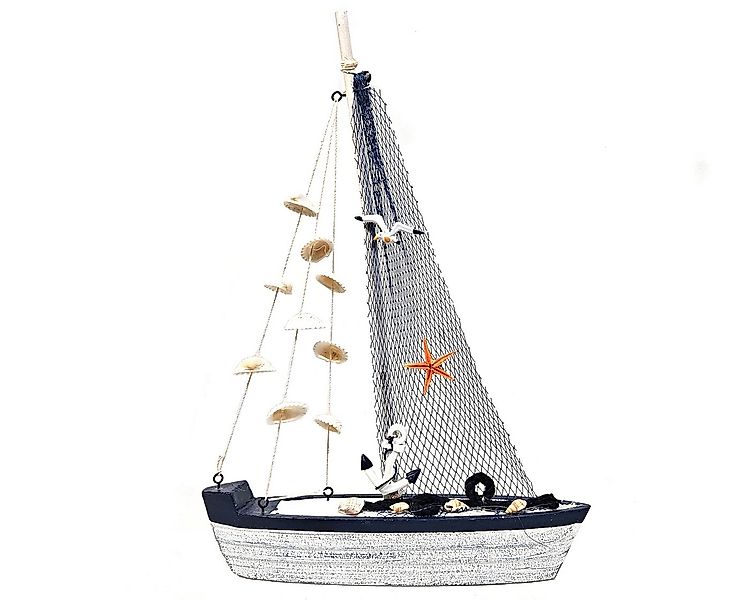 Yudu Dekofigur Deko Segelboot Boot Schiff Holz Seestern Seevögel Muscheln M günstig online kaufen