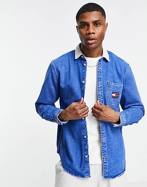 Tommy Jeans – Schwere Jeans-Hemdjacke in legerer Passform mit Kragen aus Co günstig online kaufen