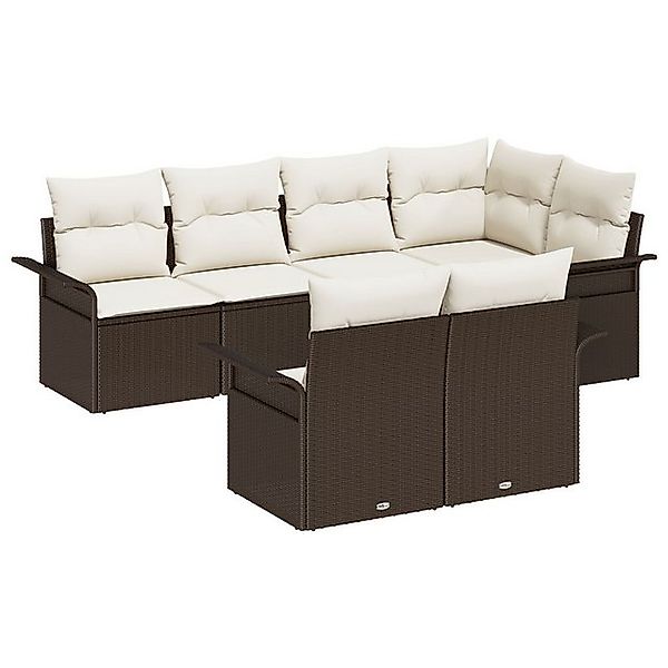 vidaXL Loungesofa 7-teiliges Garten Sofa Set mit Kissen Braun Poly Rattan, günstig online kaufen