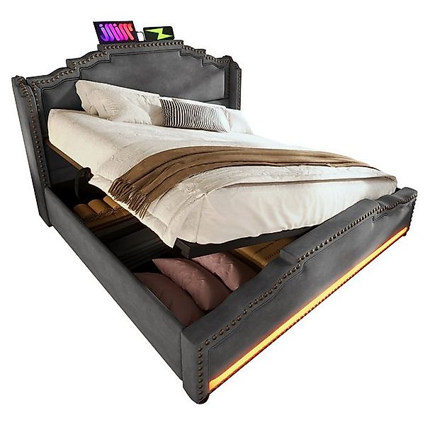OKWISH Polsterbett Doppelbett mit hydraulischem Stauraum (Stauraumbett, Jug günstig online kaufen