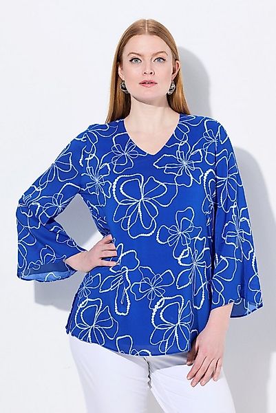 Ulla Popken Druckbluse Shirtbluse doppellagig V-Ausschnitt Langarm günstig online kaufen