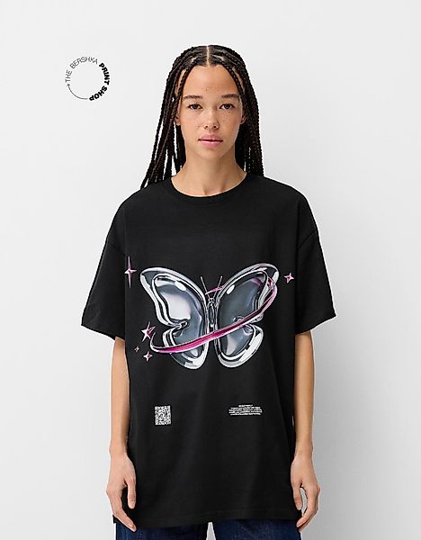 Bershka Oversize-T-Shirt Bershka Wearable Art Mit Kurzen Ärmeln Damen Xs Sc günstig online kaufen