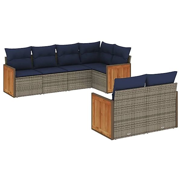 vidaXL 7-Tlg Gartensofa-Set mit Kissen Grau Polyrattan 3227825 günstig online kaufen