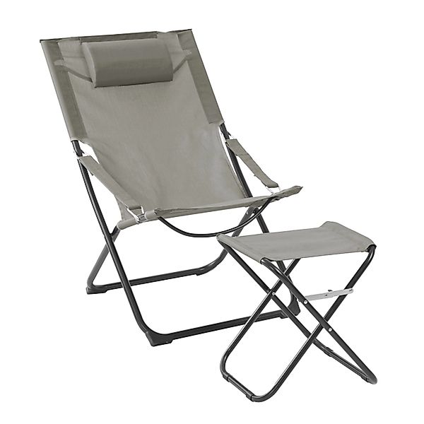 Svita Tomra Liegestuhl Mit  Hocker klappbar Campingstuhl Kopfkissen Hellgra günstig online kaufen