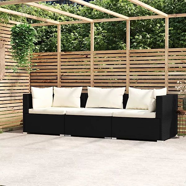 Vidaxl 3-sitzer-sofa Mit Kissen Schwarz Poly Rattan günstig online kaufen