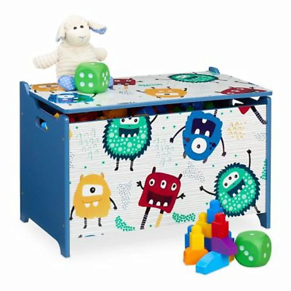 relaxdays Spielzeugtruhe mit Monstern blau/weiß günstig online kaufen