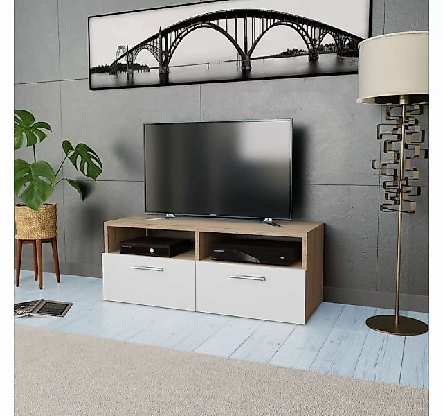 vidaXL TV-Schrank TV-Schrank Spanplatte 95 x 35 x 36 cm Eiche und Weiß Lowb günstig online kaufen