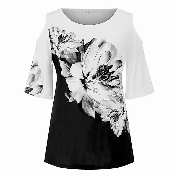 RUZU UG Blusentop Hemdbluse Damen-Tops,Bedrucktes Rundhals-Kurzarm-T-Shirt günstig online kaufen