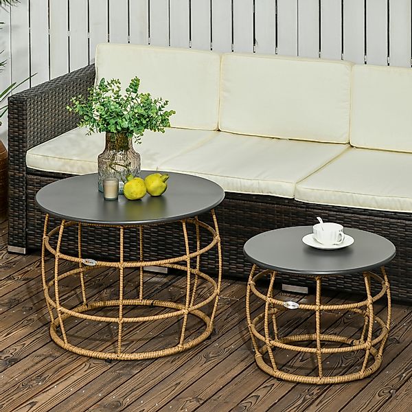 Outsunny Beistelltisch 2er-Set Kaffeetisch handgeflochten mit Tischplatte f günstig online kaufen