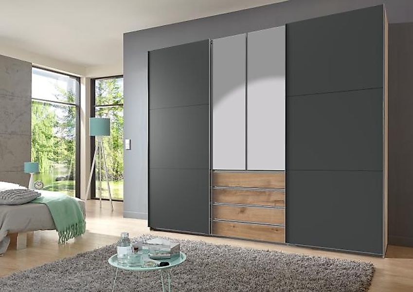 Kleiderschrank 4trg mit 2 Spiegel MAGIC von FRESHTOGO Braun günstig online kaufen