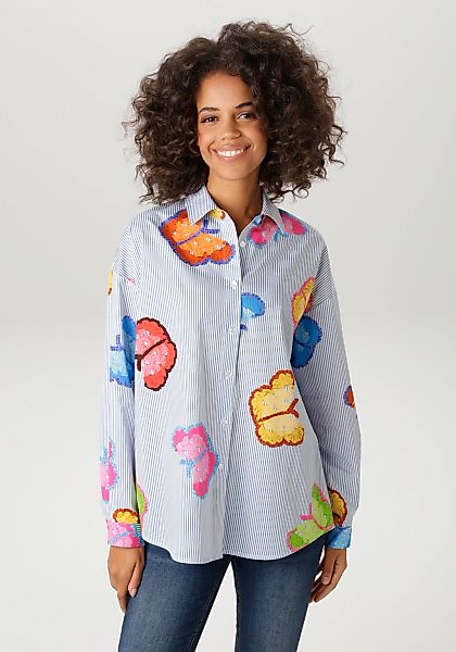Aniston CASUAL Hemdbluse, gestreift und mit bunten Schmetterlingen bedruckt günstig online kaufen