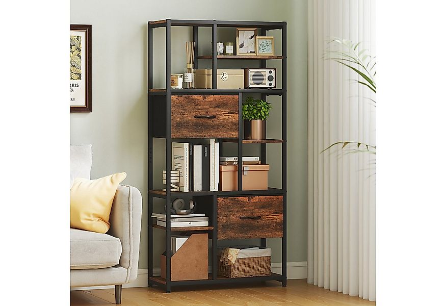 HOMCOM Standregal Bücherregal mit 2 Stoffschubladen, 9 offenen Fächern, Auf günstig online kaufen