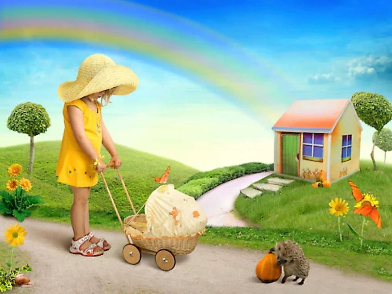 Papermoon Fototapete »Kind mit Kinderwagen« günstig online kaufen