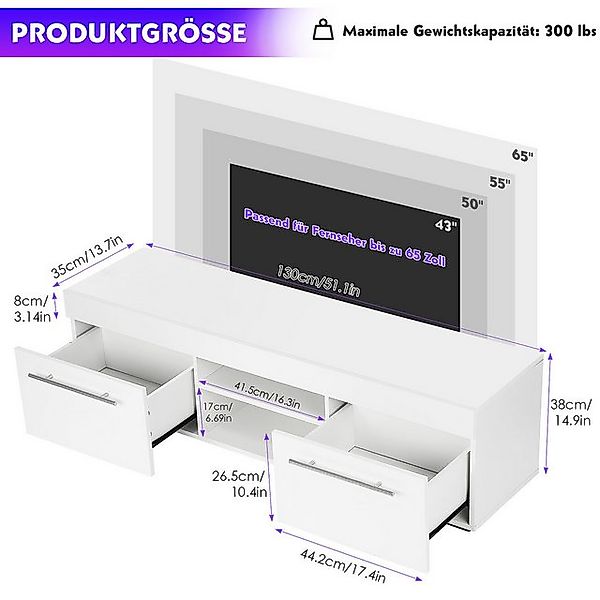 WILGOON TV-Schrank Lowboard TV Schrank weiß Hochglanz mit RGB-Beleuchtung u günstig online kaufen