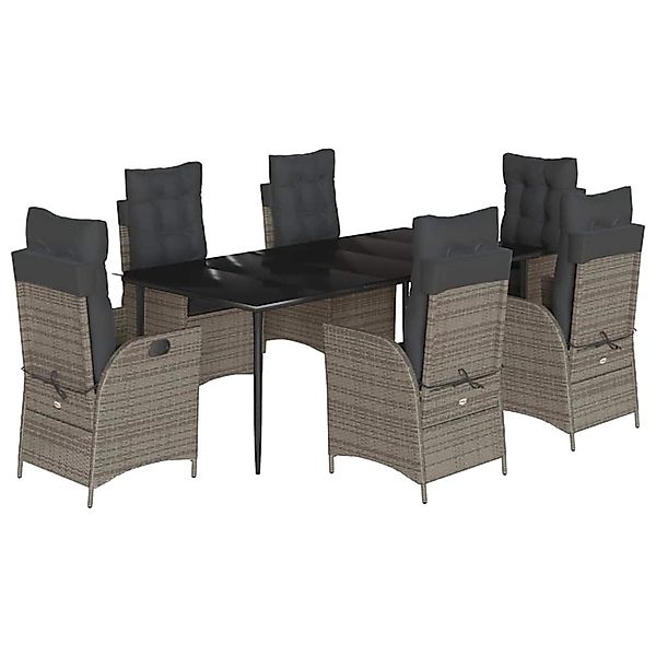 vidaXL 7-Tlg Garten-Essgruppe mit Kissen Grau Poly Rattan 3213221 günstig online kaufen