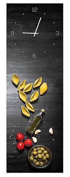 Levandeo® Wanduhr (Wanduhr aus Glas 20x60cm Uhr als Glasbild Pasta Küche Nu günstig online kaufen