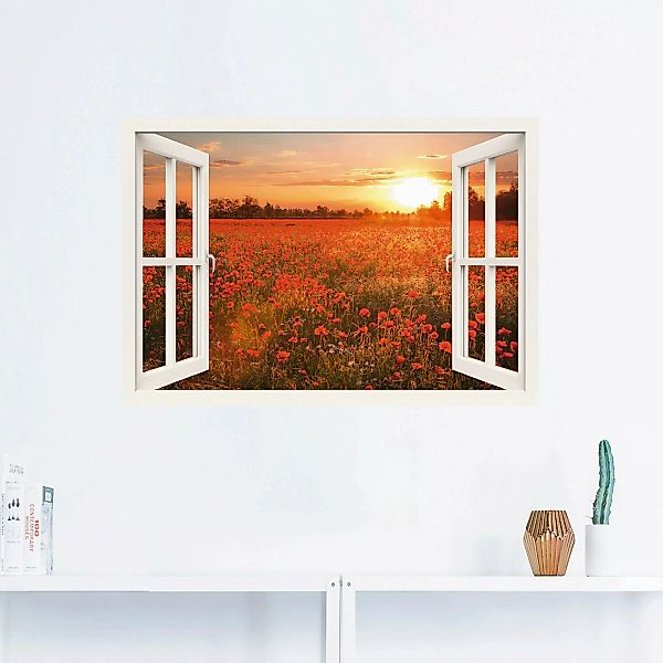 Artland Wandbild »Fensterblick Mohnblumenfeld«, Blumen, (1 St.), als Leinwa günstig online kaufen
