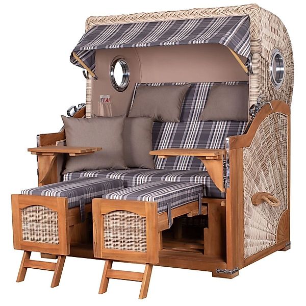 bene,iving Strandkorb Komplettset Ammersee Grande XL Teak Bullauge PE Shell günstig online kaufen