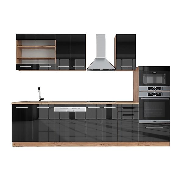 Vicco Fame-Line Küchenzeile Anthrazit Hochglanz/Goldkraft Eiche 300 cm mit günstig online kaufen