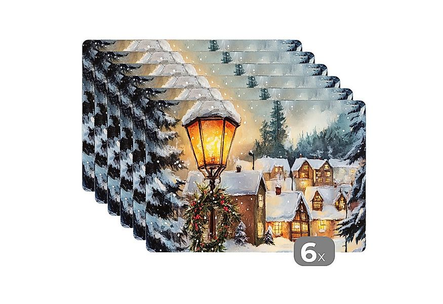 MuchoWow Platzset Weihnachtsdorf - Häuser - Schnee - Weihnachten, (6-St), P günstig online kaufen