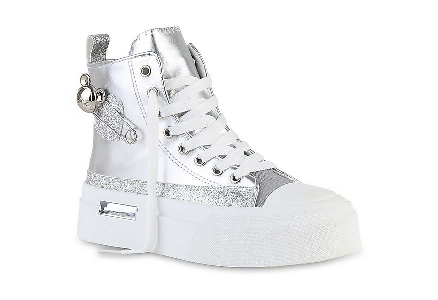 VAN HILL 841578 Sneaker Damen Sneaker High Schnürer Glitzer Keilabsatz Frei günstig online kaufen